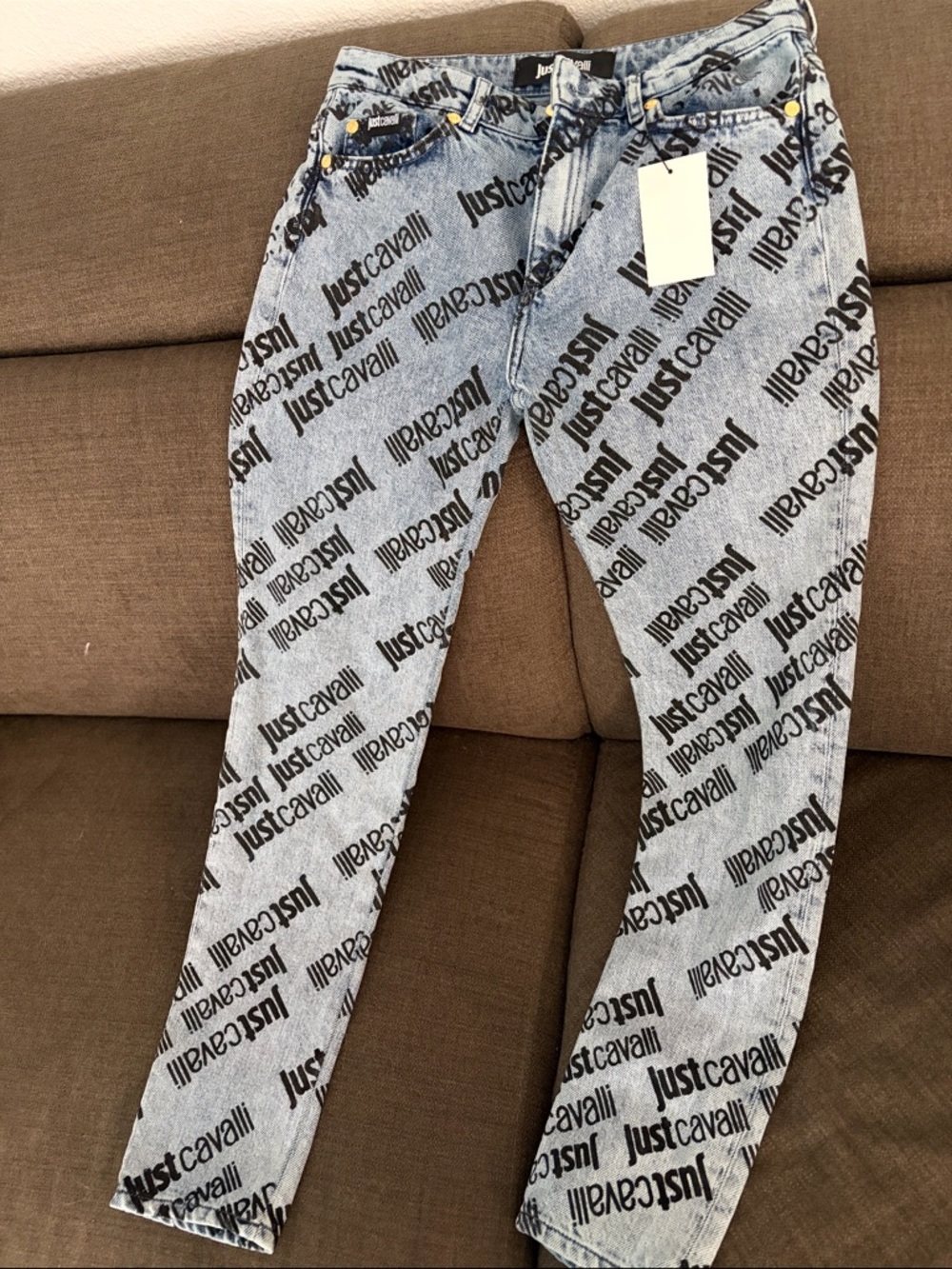 Just Cavalli Light Blue Denim Jeans with Black Logo Print

No stretch